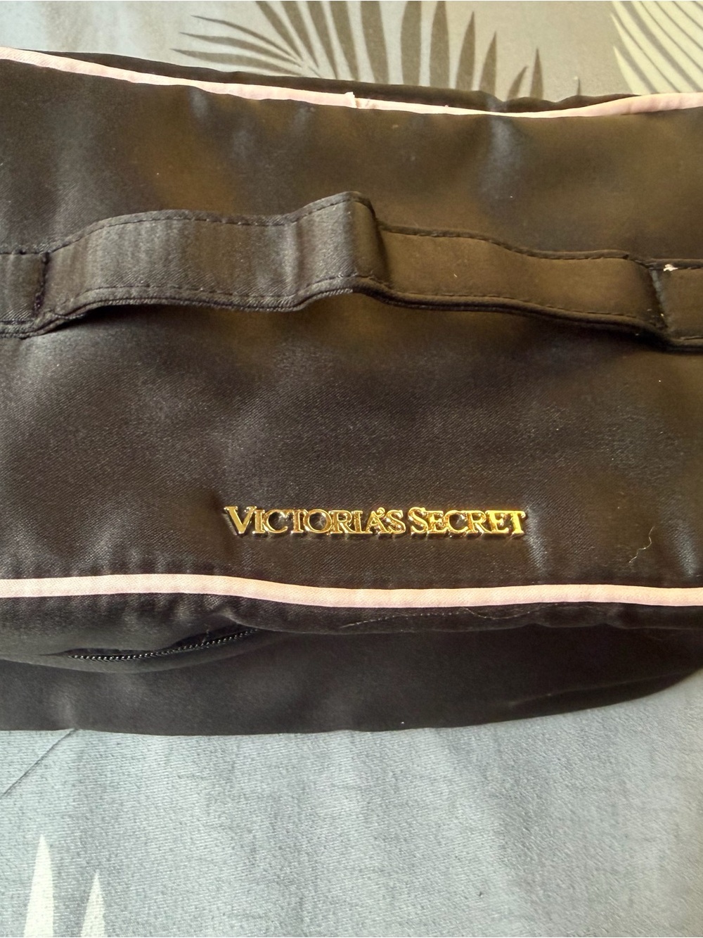 Victoria's Secret Black Cosmetic Bag with Pink Piping and Gold Logo